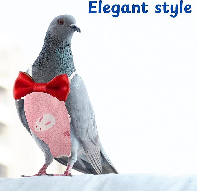 Pigeon Diaper Harness and Bird Leash Set, Birds Diapers for Pigeons and Leash Pigeon Harnesses, Diapers for Birds Cockatiel Parrot Parakeet, Macaw Harness and Leashes Pants (L-Pink Rabbit)