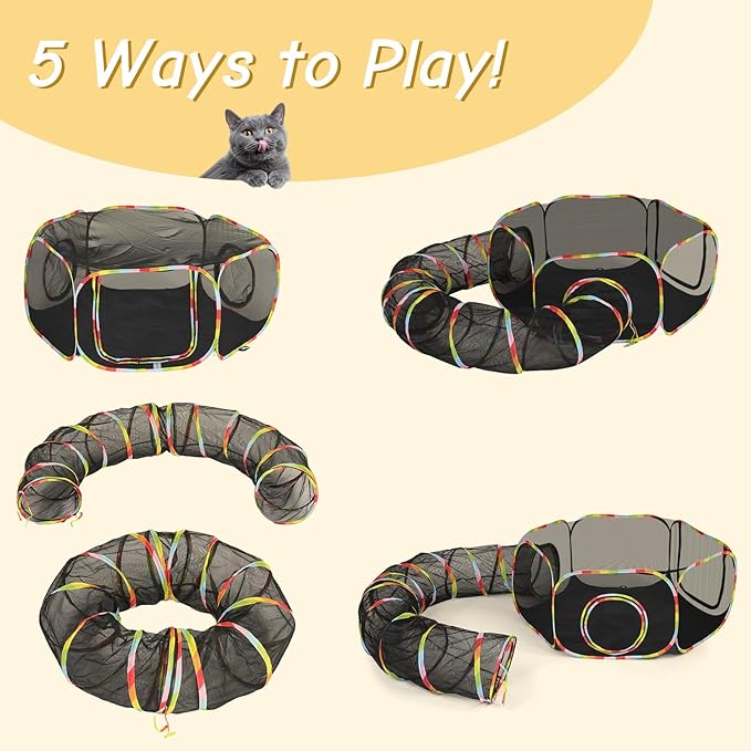 VINGLI Cat Tunnel, Outdoor Cat Enclosure, Large Catio, Outdoor Tunnels for Kittens with Storage Bag (Multi-Color, 2 in 1)