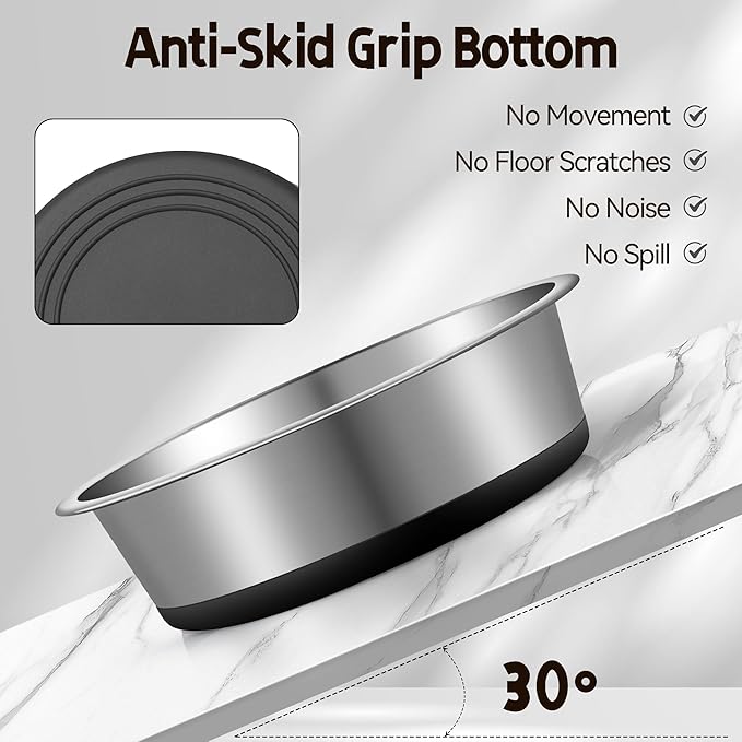 Stainless Steel Dog Bowls, Non Slip Dog Metal Bowls, 2 Pack Food and Water Pet Feeders Heavy Duty Dishwasher Safe (64oz, 8cup)