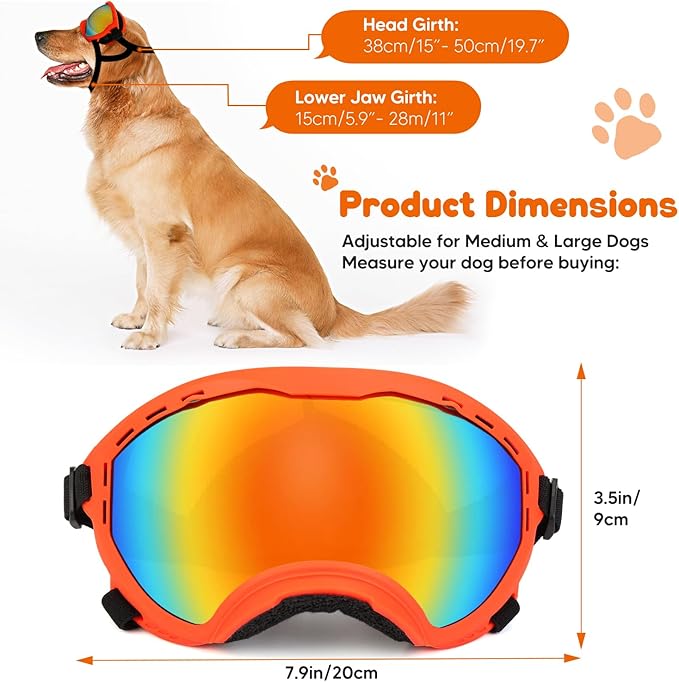 Dog Goggles,UV Protection Dog Sunglasses for Medium-Large Breed,Dogs Eye Protection with Adjustable Strap (Orange)