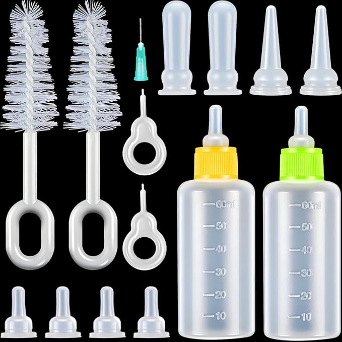Tondiamo 16 Pieces Pet Feeding Bottle Kit Kitten Bottles Kitten Milk Replacer Puppy Milk Feeder with Replacement Nipples Puppy for Small Animals Newborn Dog and cat Nursing Supplies