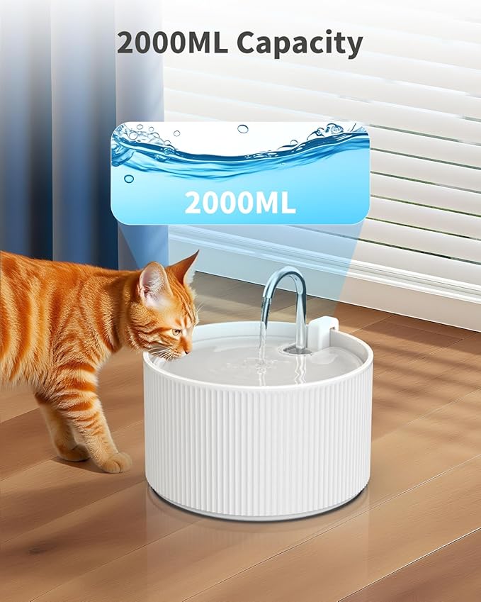 74oz/2.2L Ceramic Cat Water Fountain, Automatic Pet Drinking Fountain for Indoor Cats & Small Dogs, BPA-Free Water Dispenser with Ultra-Quiet Pump, Easy Maintenance
