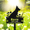 Custom Dog German Shepherd Memorial Grave Marker Metal Dog Burial Stake, Personalized Flowers Dog Memorial Garden Stake, German Shepherd Dog Grave Marker for Outdoors Memorial Dog Plaque