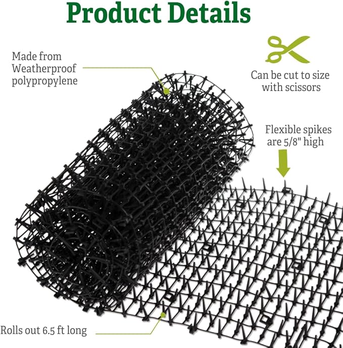 Gardener's Supply Company Cat Scat Mat | Harmless & Non-Toxic Animal Deterrer for Indoor Outdoor Garden & Plant Protection | 6.5 Feet Long - Easy to Cut to Size - Black