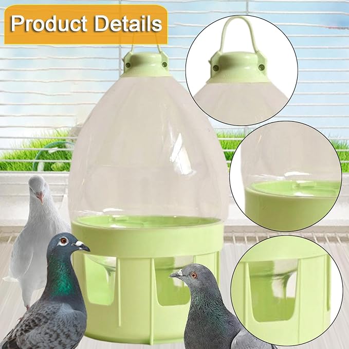 Pigeon Water Dispenser Bird Drinker Large Capacity Automatic Pet Water Pot Container Drinker Bottle for Parrot Lovebirds Duck, 4L