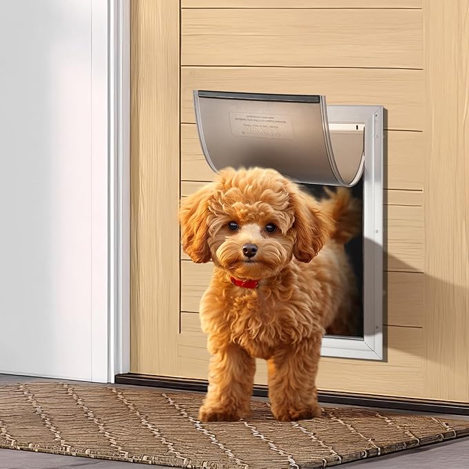 VEVOR Pet Door for Interior and Exterior Doors, Aluminum Frame, Metal Closing Panel and Lock, Strong and Durable Dog Door, Pet Door Suitable for Extra Large Dogs (White-Extra Large)