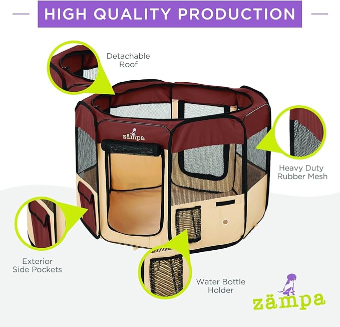 Zampa Puppy Playpen Extra Small 29"x29"x17" Portable Pop Up Playpen for Dog and Cat, Foldable | Indoor / Outdoor Kitten Pen & Travel Pet Carrier + Carrying Case.