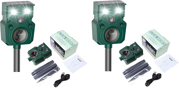 2026 New Solar Ultrasonic Animal Repellent for Yard IP65, Animal Repeller, Ultrasonic Cat Repellent Outdoor Motion Sensor, Motion Sensor & Flashing Light, Repel Dogs, Deer Repellent, Raccoon (2 Pack)