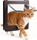 NAMSAN Cat Door Interior Door, Brown, Flap Opening 7.1" x 7.3", 4 Way Locking Cat Door for Exterior Door, Weatherproof Pet Door for Cats Small Dogs, Cat Flap Doors for Wooden/Metal Door, Window