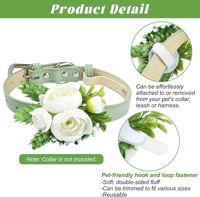 Pet Collar Flower Dog Wedding Flower Bow Tie Removable Floral Accessory for Dog Collar Elegant Rose Charm for Wedding Ceremony Puppies Cats Grooming, Pet Photo Prop (White)