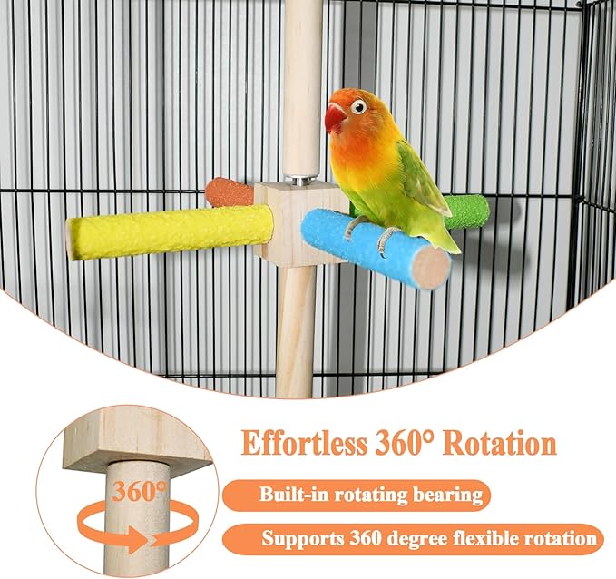 Bird Stand Perch Toy, Double Layer Spinning Parakeet Toys Exercise Wheel Cockatiel Toy for Cages Wooden Perchs for Small & Medium Birds Bird Cage Accessories for Parakeets Lovebirds Conures Budgies