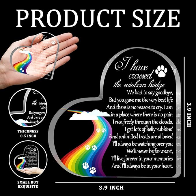 Pet Memorial Gifts, Sympathy Gift for Loss of Dog Cat, Pet Memorial Acrylic Rainbow Bridge Decorations Condolences Gifts for Pet Loss Remembrance Keepsake