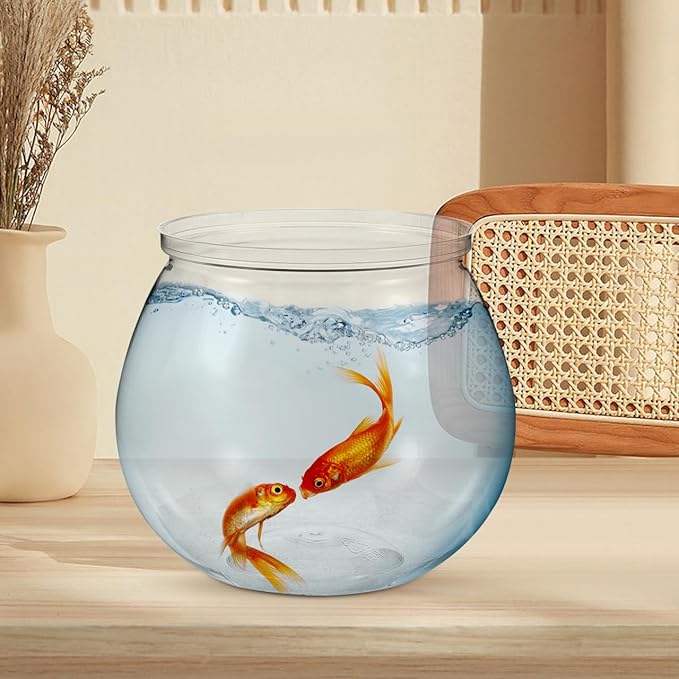 1 Gallon Fish Bowl - Round Plastic Break-Resistant Aquarium, Crystal Clear Small Fish Tank for Goldfish, Home Desktop Decor, Party & Office Decoration(3 ps)
