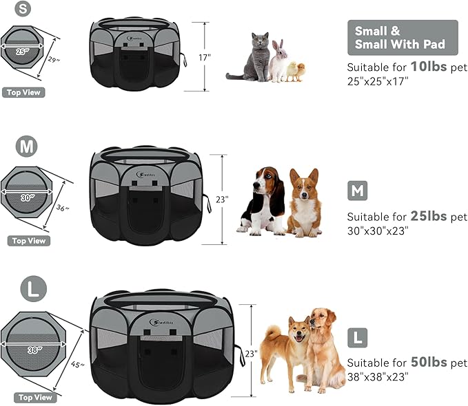 Dark Grey Dog Cat Playpen, Puppy Pet Playpen, Small Dogs Tent Crates Cage Indoor/Outdoor, Portable Pop Up Dog Kennel Playpen with Carrying Case for Dogs/Cats/Rabbits