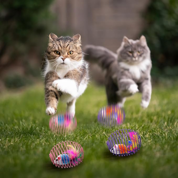Jecery 25 Pcs Cat Spring Balls Toys Stretchable Rolling Balls Colorful Playful Coils Interactive Action Toy Caged Rats for Kitten Pet Supplies (Mouse and Bell,Colorful)