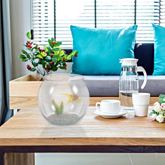 balacoo Transparent Fish Bowl Small Round Aquarium Plastic Fish Tank for Betta Goldfish Turtle Reptile Habitat Home Office Decor 6.49X6.49X5.31In
