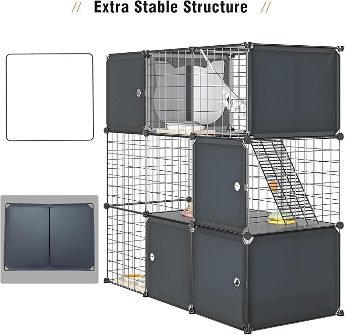 Cat Enclosure Cat Cage Indoor with Litter Box,3-Tier Large Playpen Catio Cat Cage Outdoor Cat Crate Detachable Metal Wire Kennel Medium Kitten Cage