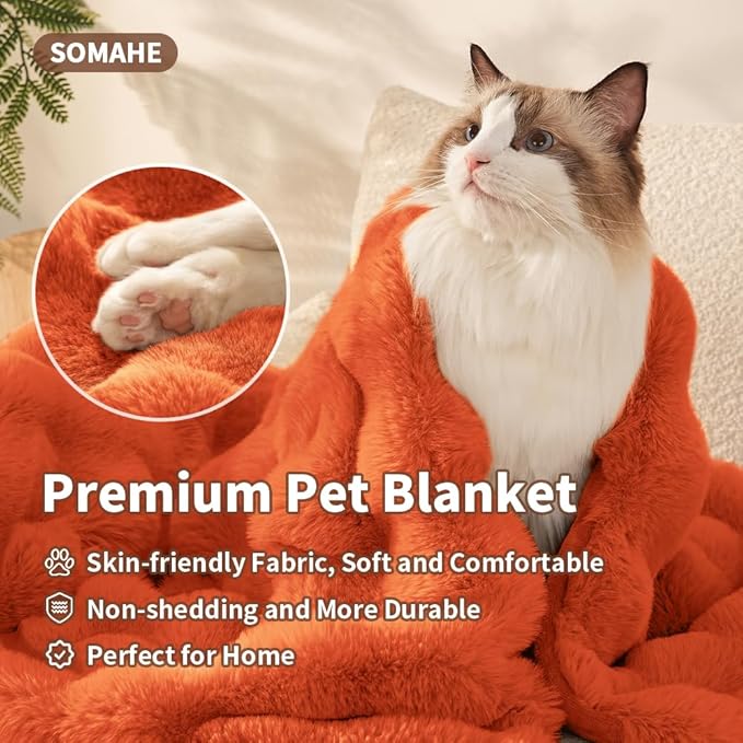 Self-Warming Cat Blanket, Dual-Side Plush Sherpa Throw with Anti-Static, Snuggle Mat for Kittens & Cats, Cozy Bed Topper for Windowsills & Couches, Machine Washable & Dryable, 21x18 Inch Orange