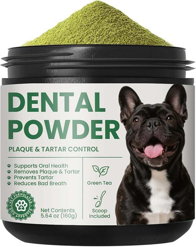 Dog Teeth Cleaning Powder, Dog Dental Powder and Cats Breath Freshener, Plaque Off Pet Tooth Cleaning lab co, Bad Breath & Tartar Remover, Dog Teeth Cleaning with Enzymes-Green Tea