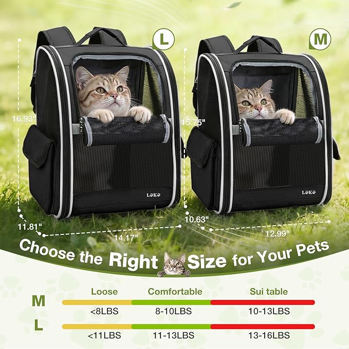 Lekereise Cat Backpack Carriers, Dog Carrier Backpacks with Breathable Mesh for Small Medium Cats Dogs Puppy Up to 20 Lbs, Pet Foldable Carrying Backpack Ventilated for Travel Hiking Collapsible