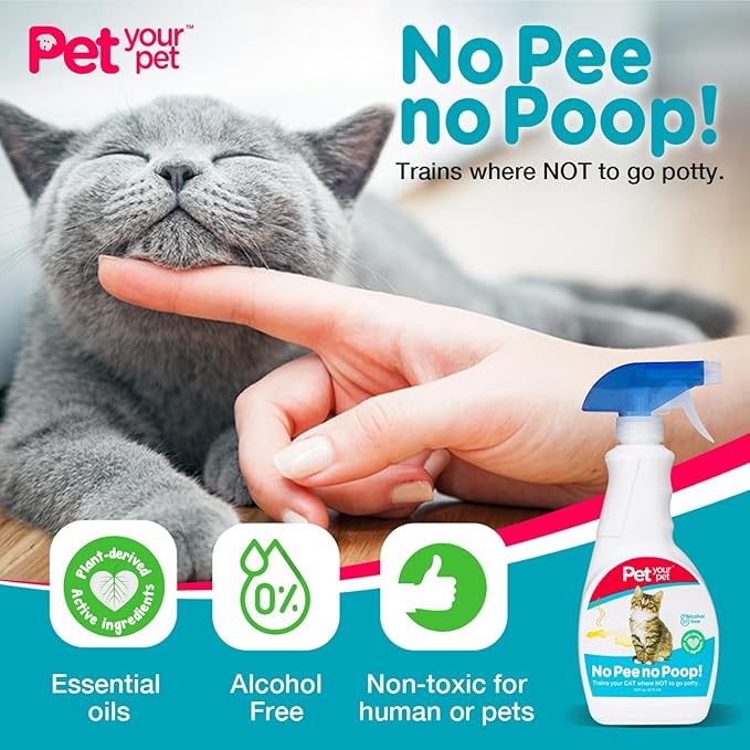 Cat Potty Training Spray No Pee No Poop, 16 Fl Oz, Non Toxic Spray for Cats Only, Natural Pee Deterrent, Stops Urine Marking and Pooping, Indoor Outdoor Keep Off
