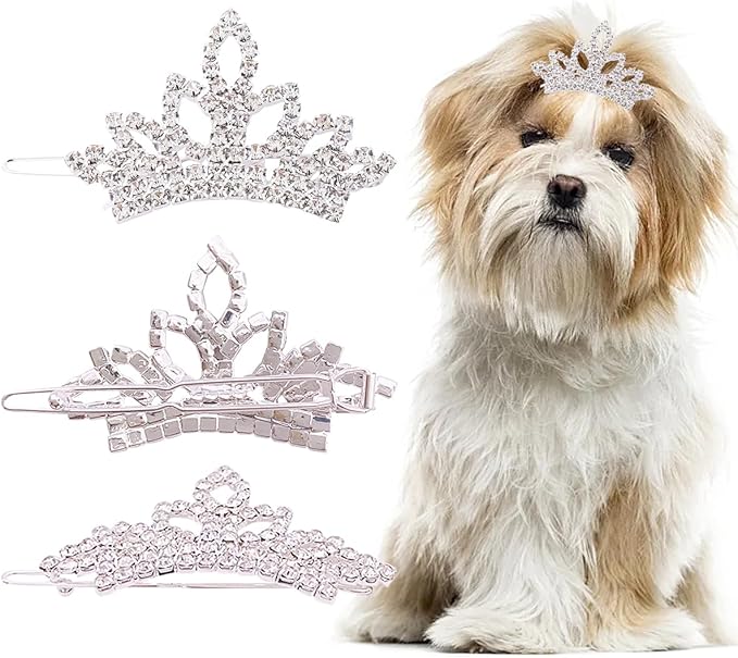 PET SHOW 1pc/Pack Dog Tiara Crown Hair Clips Bows for Small Dogs Costume Crystal Rhinestone Girls Puppies Barrette Grooming Hair Accessories