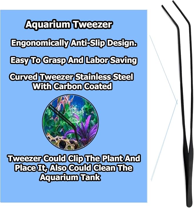 G.S Aquarium Tweezers Long Reptiles Feeding Tongs for Aquatic Plants Spider Snakes Lizards (12" Straight & Curved)
