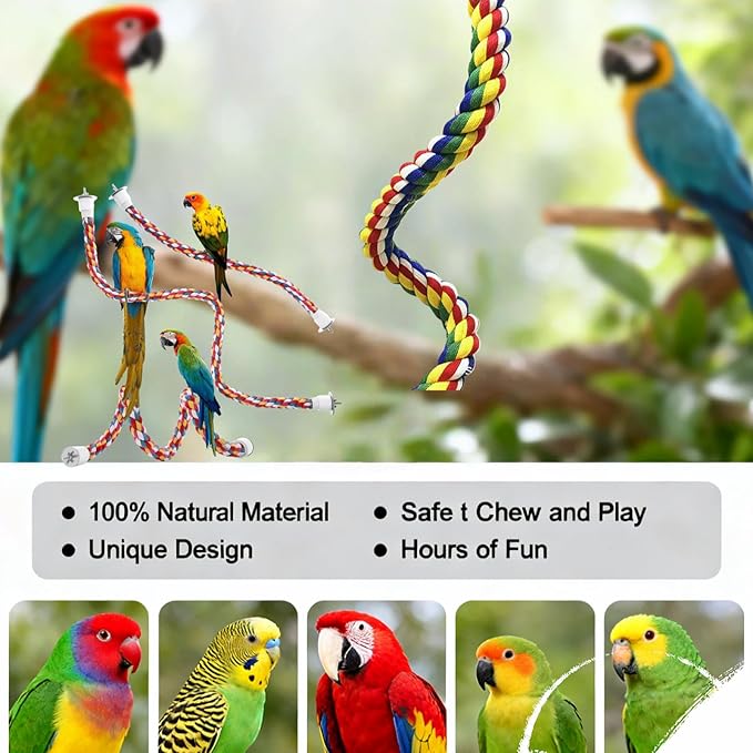 Bird Rope Perches, Parrot Toys, Bungee Rope Perches for Parrots, Cockatiels, Parakeets, Budgie Cages Comfy Birds (Metal Nut) - 23.62 inches