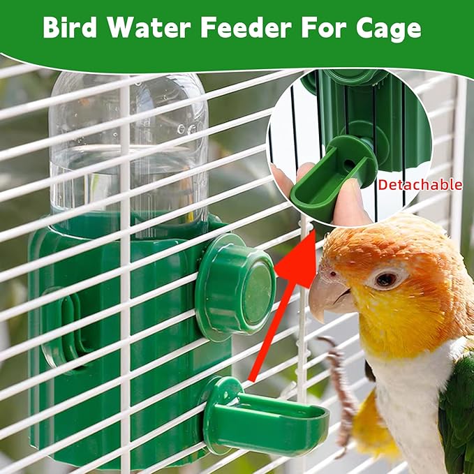 Bird Water Dispenser Automatic Bird Feeder for Cage Set, No Mess Parakeet Feeder for Parrots, Cockatiels, Finches, Budgies (3PCS, Green)