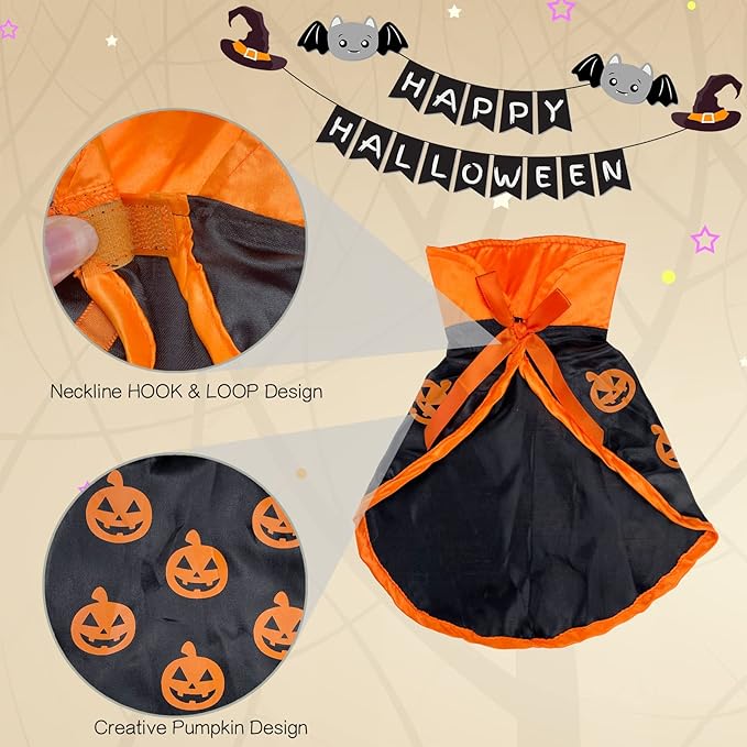 4Pcs Halloween Cat Costumes Wizard Hat Cape Pumpkin Bat Halloween Cosplay Party Cape for Cats Puppy Dogs