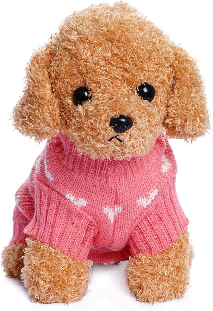 Dxhycc Dog Knitted Sweater Dog Heart Sweater Puppy Sweater Warm Soft Pet Holiday Clothes for Large Cats and Dogs (Pink, L)