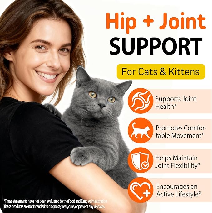 Hip & Joint Bites for Cats - Cat Joint Supplement,Chicken Flavored Glucosamine Joint Supplement for Cats - Cat Joint Supplement for HIPS & Joints, Cat Arthritis Pain Relief, with Green Lipped Mussel