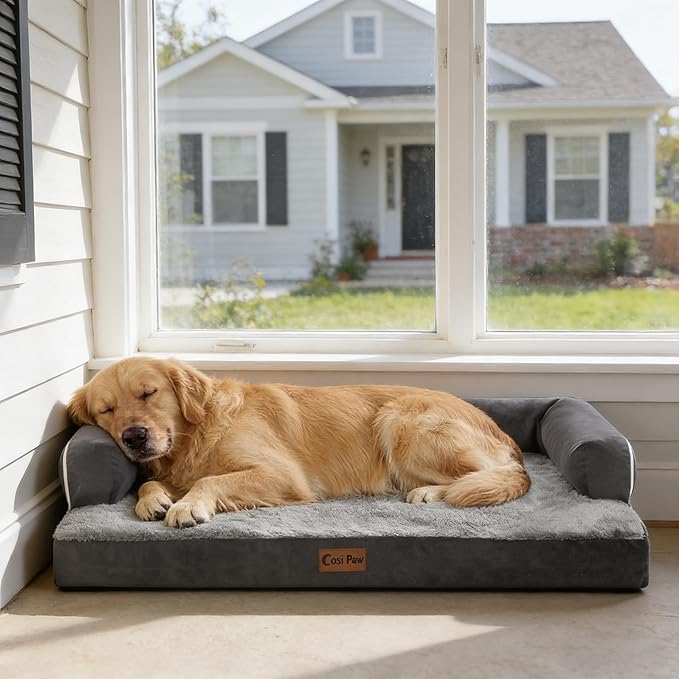 Orthopedic Dog Beds for Large Sized Dogs, Waterproof Egg Crate Foam Medium Dog Couch Beds for Crate 35x22Inch, Washable Pet Beds with Removable Cover and Nonskid Bottom, Dark Grey