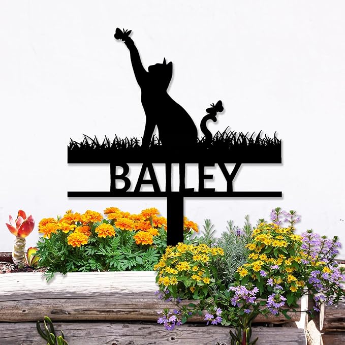Personalized Pet Cat Memorial Grave Marker, Custom Metal Cat Memorial Stake Grave Marker Memorial Plaque, Customized Memorial Gifts Cemetery Garden Grave Decoration for Cat Remembrance