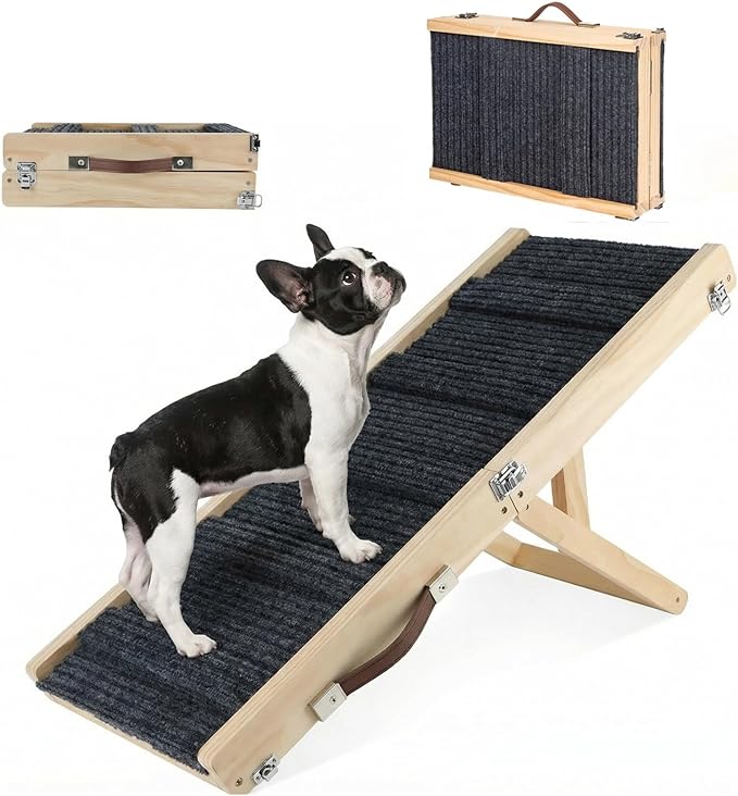 Dog Ramp for Couch & Bed for Small Dogs, Foldable Small Dog Ramps for Sofa - 31.5" LX12 W, 4 Adjustable Height, Portable, Stable, Non-Slip, Carry Handle, Wood