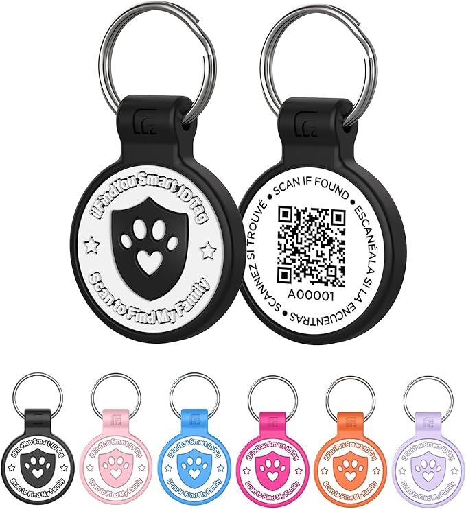 Silicone Cat Tags Personalized Small for Pet Collars, QR Code Cat Name Tags, Scan Location Alerts, Black S