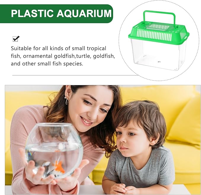 Baluue Mini Fish Tank Portable Handheld Aquarium with Handle Transparent Plastic Fish Bowl for Pet and Turtles Easy to Clean 5.90 X 3.54 X 4.33 Inches