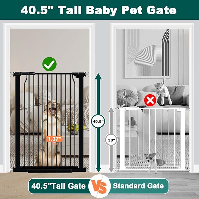 Fairy Baby 40.5" Extra Tall Baby Gate for Stairs, 65.8"-72.2" Extra Wide Long Dog Pet Gate Indoor for House, Safety Child Toddler Gate, Metal Auto Close Doggie Puppy Gates Barrier for Doorway, Black