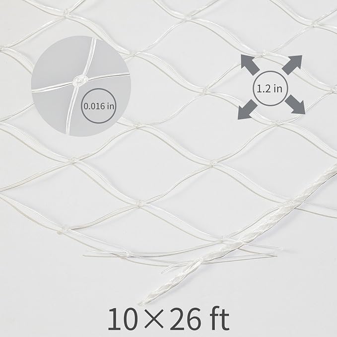 Cat Balcony Net – Transparent Nylon Safety Screen for Balconies, Windows, Patios & Catios; Apartment-Friendly Garden/Deck Netting; Weather-Resistant, Cut-to-Fit; Install Kit Included;（White）