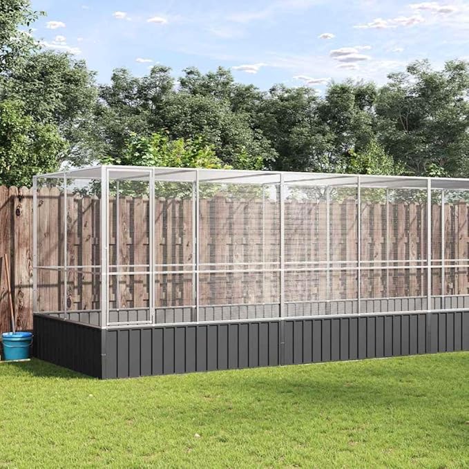 vidaXL Aviary with Extension 327.6"x81.5"x83.5" Galvanized Steel - Spacious Bird Cage/Small Animal Enclosure, Silver/Anthracite