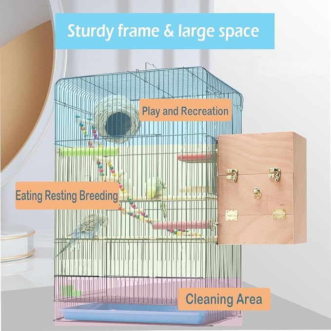 Parakeet Bird Cage, 23.6-inch Wire Birdcage Hanging Bird House with Bird Feeder Waterer and Stand, Bird House Accessories for Budgie Parakeets Finches Canaries Lovebirds Small Parrots Cockatiels
