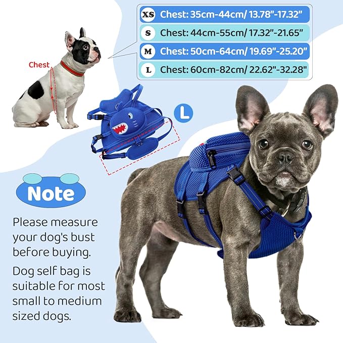 Dog Harness with Backpack, Adjustable Dog Backpack Harness for Small Medium Dogs, No-Pull Breathable Backpacks for Dogs to Wear, for Traveling, Hiking, Camping, Training, Blue S