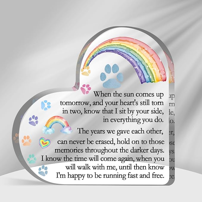 Toerifer Rainbow Bridge Pet Memorial Gifts, Dog Cat Passing Away Remembrance Keepsake for Desk Shelf, Loss Pet Gifts for Women Men, Loss of Dog Sympathy Condolences Acrylic Decorations