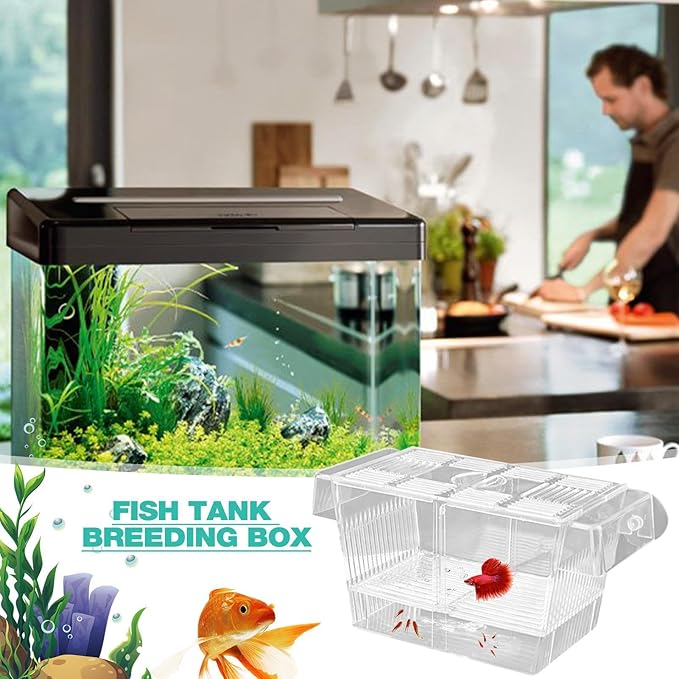 1/2 Fish Acclimation Box - Acrylic Hatchery Incubator Tank, Fish Breeder Box with 2 Suction Cups | Easily Install Breeding Isolation Box, Floating Breeding Box for Baby Fishes Shrimp Betta Guppy