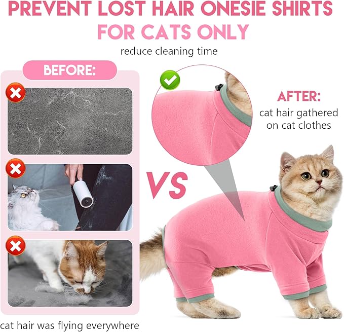 Sticky Cat Clothes Stretchy, Sphynx Hairless Sweater & Pajamas for Cats only, Soft Cat Onesie for Cats After Surgery Female Male & Hair Loss Prevention, Pink L