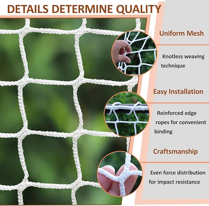 Safety Rope Net Kids Pet Stair Balcony Protection Net Baseball Softball Backstop Nets Outdoor Knotless Sports Netting(Size:3M×7M(9.8FT×22.9FT),Color:White)
