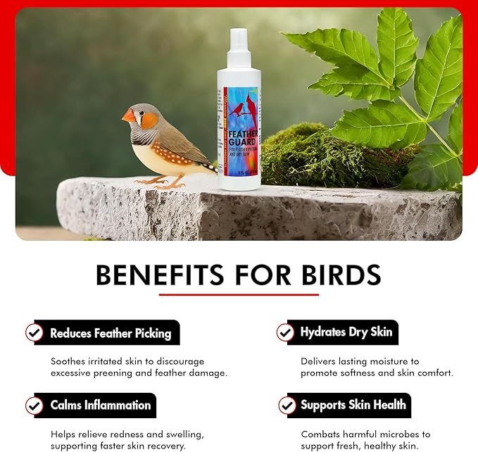 Morning Bird Feather Guard Spray for Birds 8 fl oz – Soothes Irritated & Itchy Skin – Helps Reduce Feather Picking – Promotes Healing & Feather Growth – No-Rinse Daily Care Formula