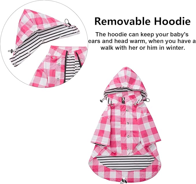 Dog rain Coat Waterproof Raincoat Puppy Jacket with Legs Buttons Zipper Hood Drawstring Fit for Yorkie Terrier Schnauzer Poodle Border Collie Labrador Golden Retriever 8lbs to 80lbs Pink XS