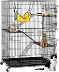 Yaheetech 49'' Collapsible Cat Cage 4-Tier Metal Cat Kennel Ferret Enclosure Chinchilla Cage with Rotating Casters/Ramp/Ladders/Hammock for Indoor Kitten