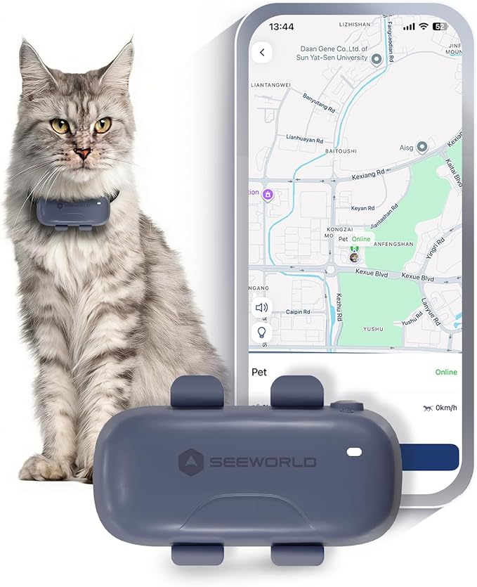 SEEWORLD Cat Tracker Dog Tracking Device with Real-Time Location | Activity Sleeping Monitoring | Geo-Fence for All Collars-iOS & Android (Subscription Required)